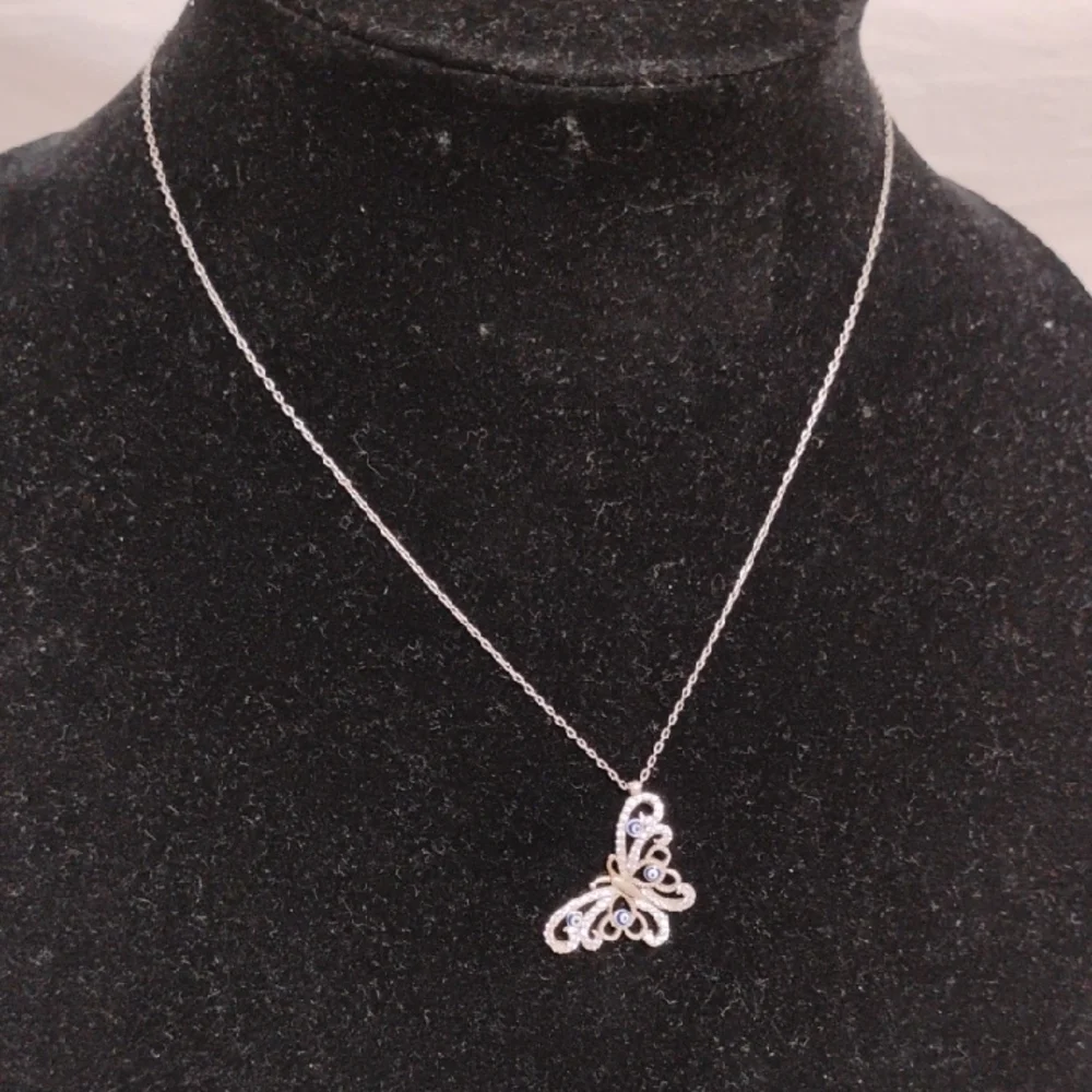 SALE! Elegant 925 Silver Butterfly & Evil Eye Czs Pendant Necklace 18